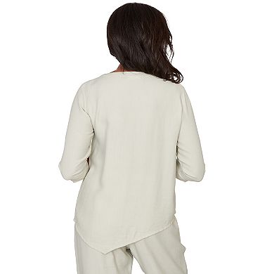 Petite Alfred Dunner Diagonal Spliced Detailed Top with Necklace