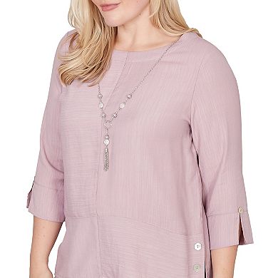 Petite Alfred Dunner Textured Spliced Rose Top with Necklace