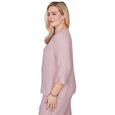Petite Alfred Dunner Textured Spliced Rose Top with Necklace