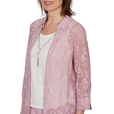 Petite Alfred Dunner Floral Lace Two in One Top with Necklace