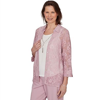 Petite Alfred Dunner Floral Lace Two in One Top with Necklace