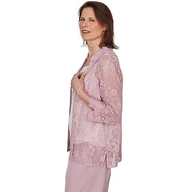 Petite Alfred Dunner Floral Lace Two in One Top with Necklace