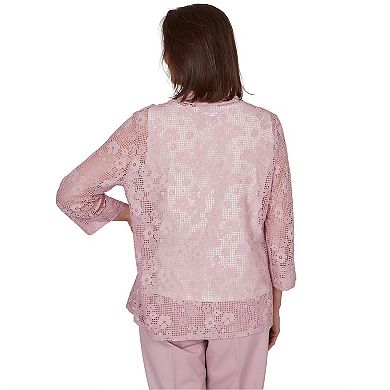Petite Alfred Dunner Floral Lace Two in One Top with Necklace