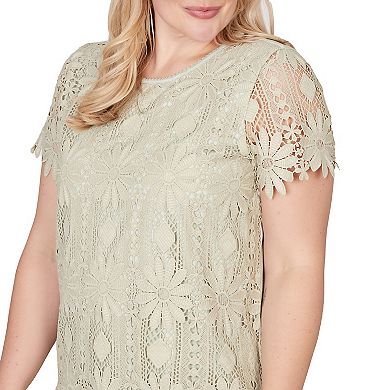 Petite Alfred Dunner Floral Lace Short Sleeve Top