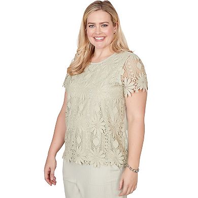 Petite Alfred Dunner Floral Lace Short Sleeve Top