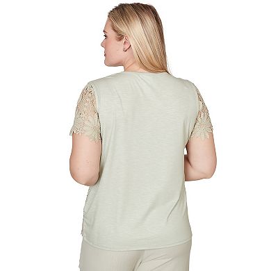 Petite Alfred Dunner Floral Lace Short Sleeve Top