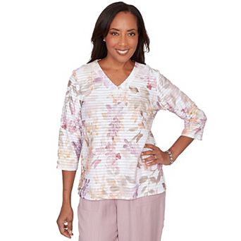 Petite Alfred Dunner Watercolor Floral Textured V-Neck Top