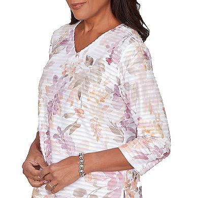 Petite Alfred Dunner Watercolor Floral Textured V-Neck Top