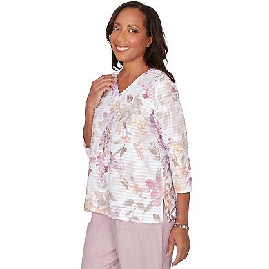 Petite Alfred Dunner Watercolor Floral Textured V-Neck Top