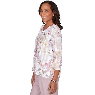 Petite Alfred Dunner Watercolor Floral Textured V-Neck Top