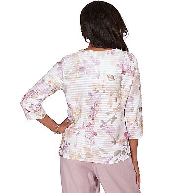 Petite Alfred Dunner Watercolor Floral Textured V-Neck Top