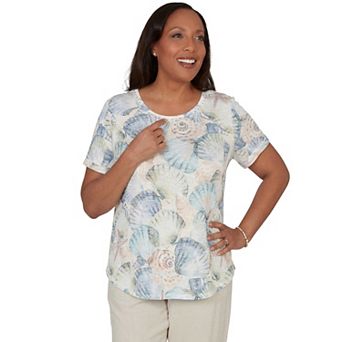 Petite Alfred Dunner Seashells Embellished Solid Top