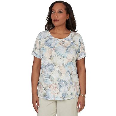 Petite Alfred Dunner Seashells Embellished Solid Top