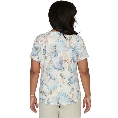 Petite Alfred Dunner Seashells Embellished Solid Top