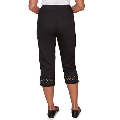 Petite Alfred Dunner Geometric Cut Out Flat Front Capri Pants