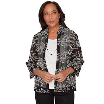 Petite Alfred Dunner Two in One Mesh Soutache Top with Necklace