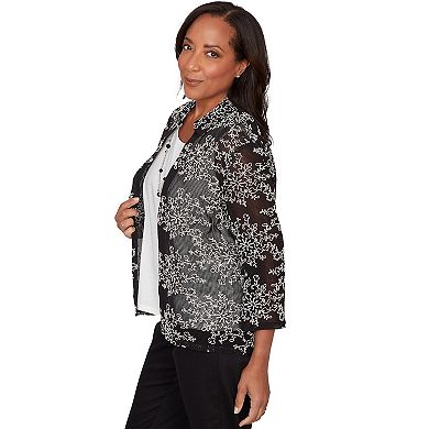 Petite Alfred Dunner Two in One Mesh Soutache Top with Necklace