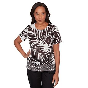 Petite Alfred Dunner Tropical Diamond Border Top with Necklace
