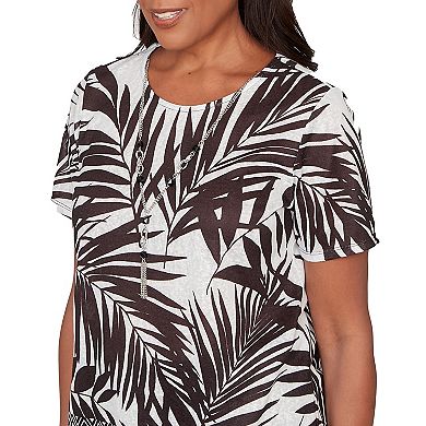 Petite Alfred Dunner Tropical Diamond Border Top with Necklace