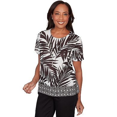 Petite Alfred Dunner Tropical Diamond Border Top with Necklace