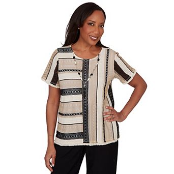 Petite Alfred Dunner Textured Spliced Top with Necklace