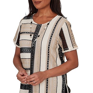 Petite Alfred Dunner Textured Spliced Top with Necklace