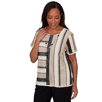 Petite Alfred Dunner Textured Spliced Top with Necklace
