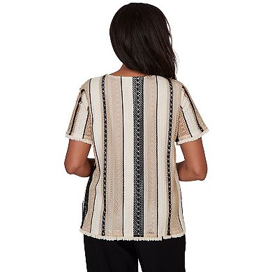 Petite Alfred Dunner Textured Spliced Top with Necklace