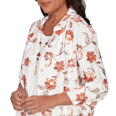 Petite Alfred Dunner Paisley Floral Collared Two in One Top with Necklace