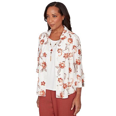 Petite Alfred Dunner Paisley Floral Collared Two in One Top with Necklace
