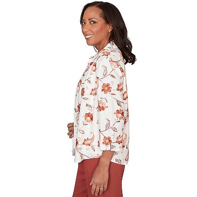 Petite Alfred Dunner Paisley Floral Collared Two in One Top with Necklace