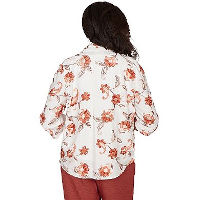 Petite Alfred Dunner Paisley Floral Collared Two in One Top with Necklace