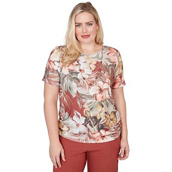 Petite Alfred Dunner Dramatic Floral Top with Necklace
