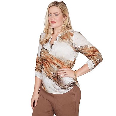 Petite Alfred Dunner Marble Print Split Neck Top
