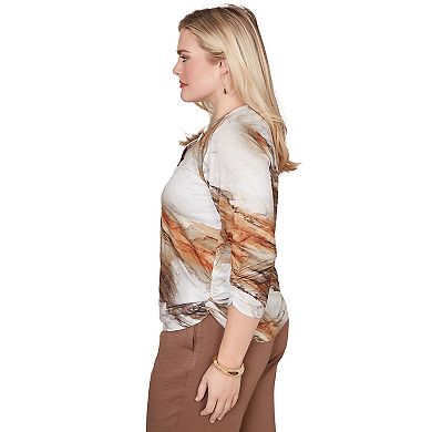 Petite Alfred Dunner Marble Print Split Neck Top