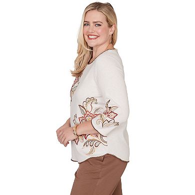 Petite Alfred Dunner Asymmetrical Scroll Floral Round Hem Top