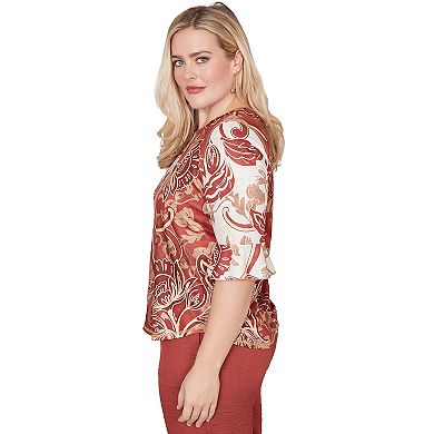 Petite Alfred Dunner Spliced Colors Scroll Print Top