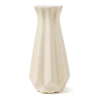 Modern Ceramic Flower Vase Matte Ribbed Cylinder Vase Boho Vases 3.9"L x 3.9"W x 8.0"H
