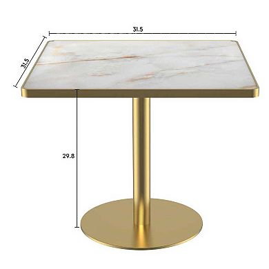 WOW PIONEER Modern Round Dining Table with Sleek Metal Base and Stone Top