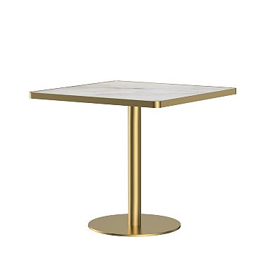 WOW PIONEER Modern Round Dining Table with Sleek Metal Base and Stone Top