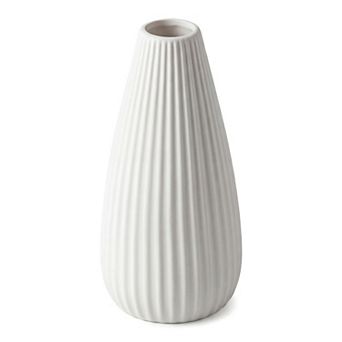Modern Ceramic Vase Matte Ribbed Flower Vase, Wide Opening Chubby Vase 3.0"L x 3.0"W x 5.9"H