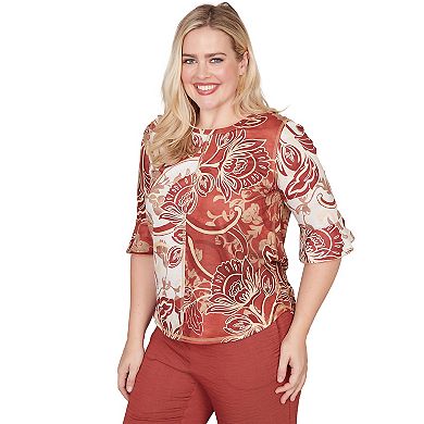 Women's Alfred Dunner Spliced Scroll Print Top