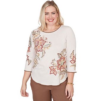 Women's Alfred Dunner Asymmetrical Scroll Floral Round Hem Top