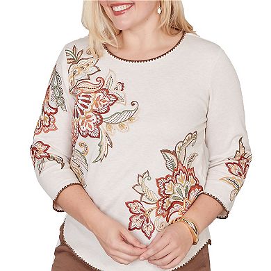 Women's Alfred Dunner Asymmetrical Scroll Floral Round Hem Top