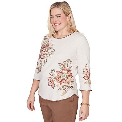 Women's Alfred Dunner Asymmetrical Scroll Floral Round Hem Top