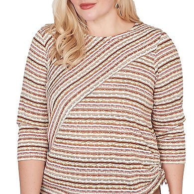 Women's Alfred Dunner Spliced Textured Stripe Ruched Top