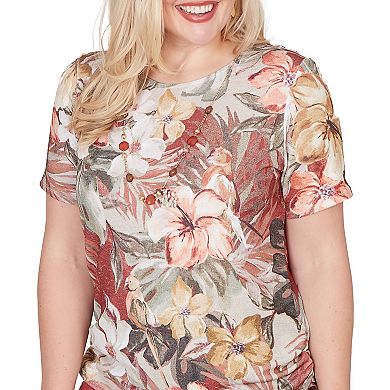 Women's Alfred Dunner Dramatic Floral Top with Necklace