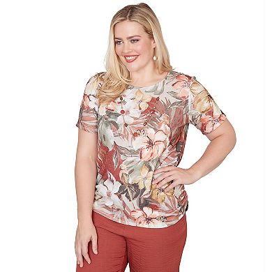 Women's Alfred Dunner Dramatic Floral Top with Necklace