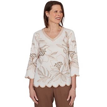 Women's Alfred Dunner Embroidered Floral V-Neck Textured Top