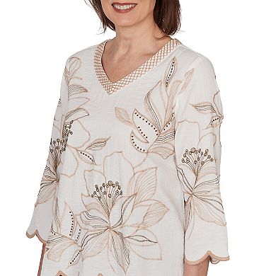 Women's Alfred Dunner Embroidered Floral V-Neck Textured Top